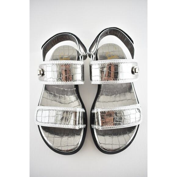 Christian Louboutin Lock Cool Flat Silver Strap Black Platform Dad Sandal 40 - Picture 7 of 12